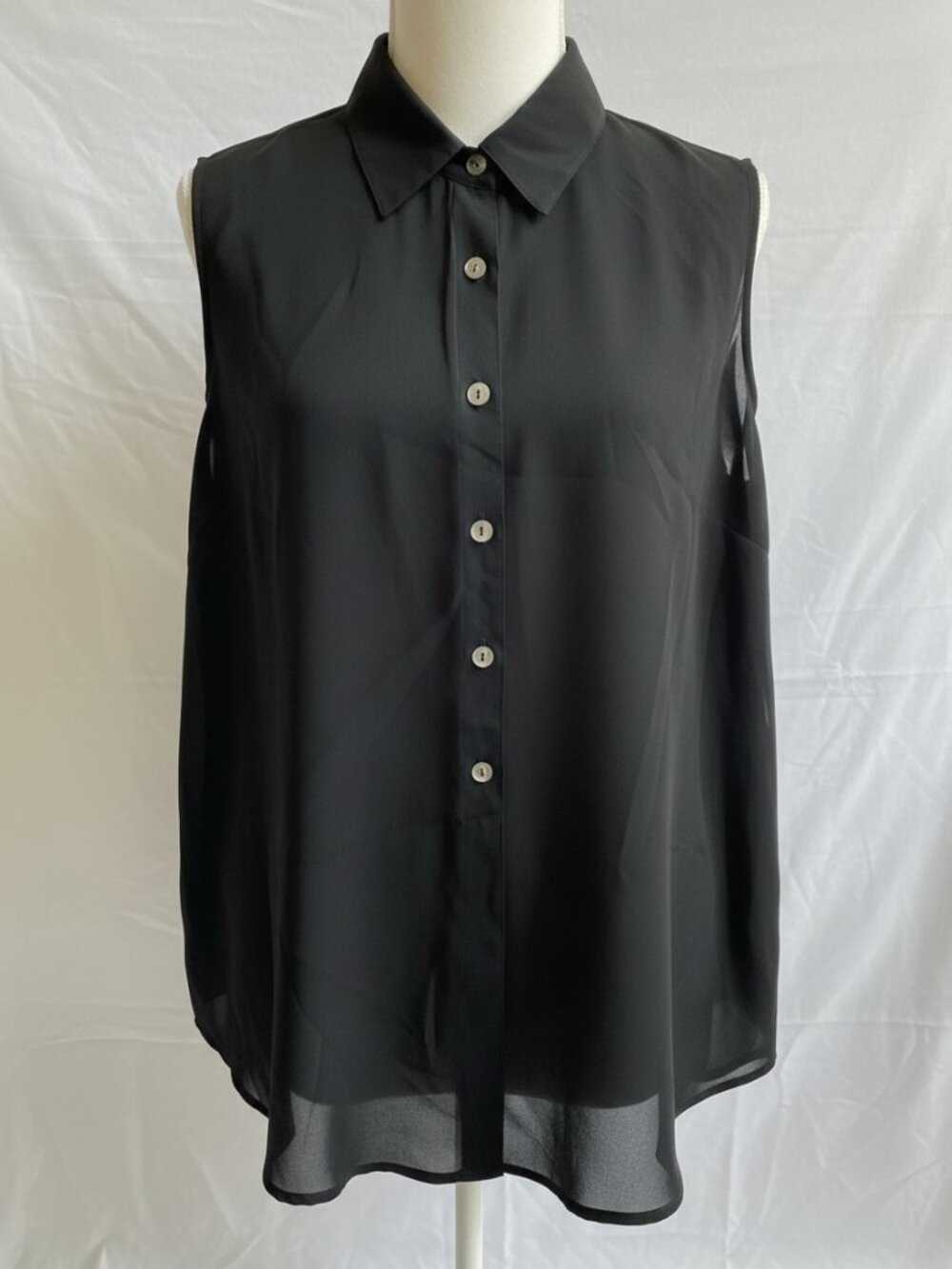 La Palapa Vintage Black Sheer Sleeveless Button Up Blouse Tunic